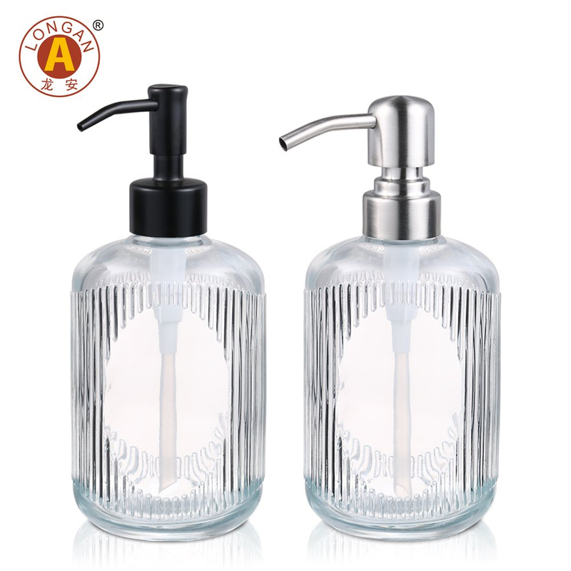 LA08 Dispensador de jabón de vidrio de 300 ml con bomba de acero inoxidable - elegante y duradero