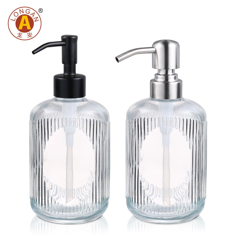 LA08 Dispensador de jabón de vidrio de 300 ml con bomba de acero inoxidable - elegante y duradero