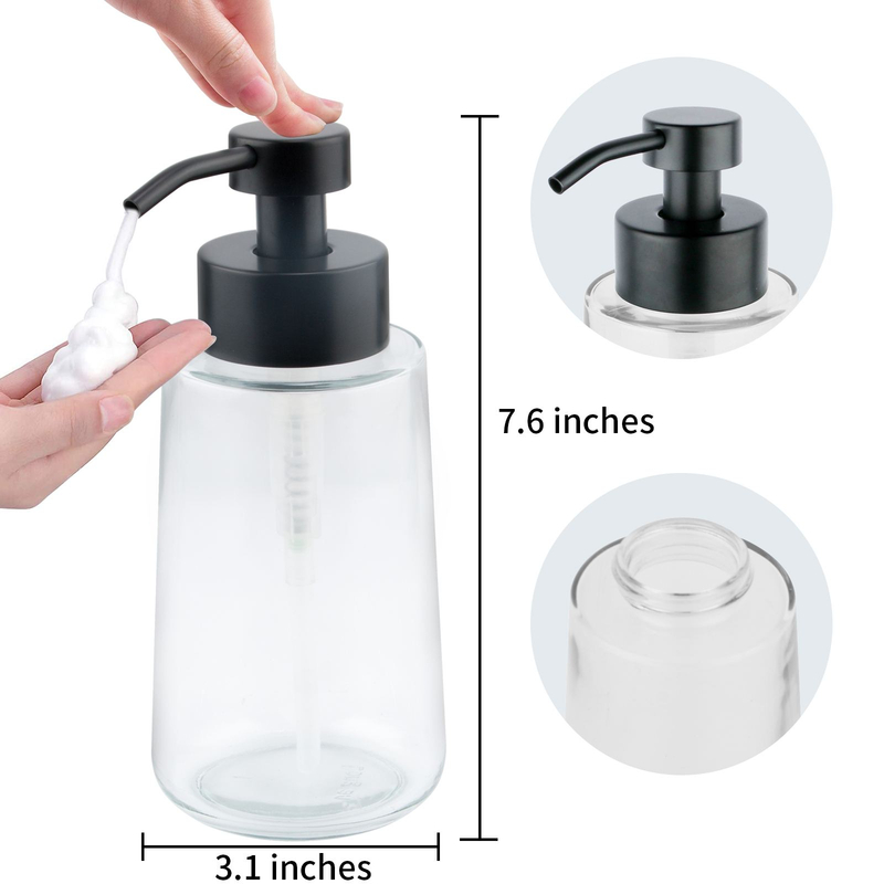 Dispensador de jabón de vidrio LA38 450 ml con bomba de acero inoxidable - versátil para loción y espuma