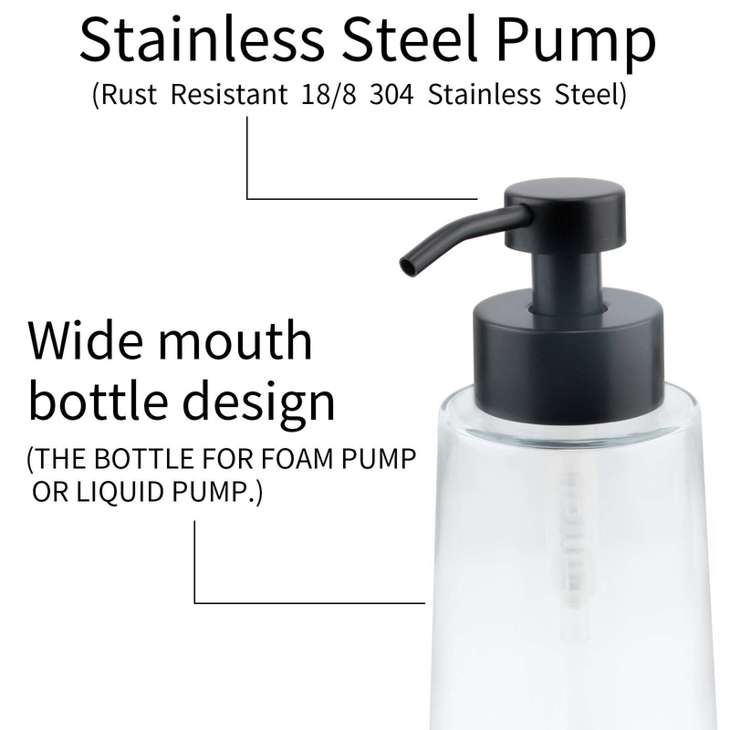 Dispensador de jabón de vidrio LA38 450 ml con bomba de acero inoxidable - versátil para loción y espuma