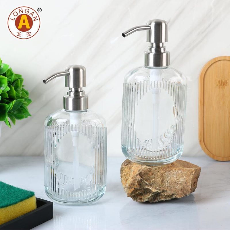 LA08 Dispensador de jabón de vidrio de 300 ml con bomba de acero inoxidable - elegante y duradero