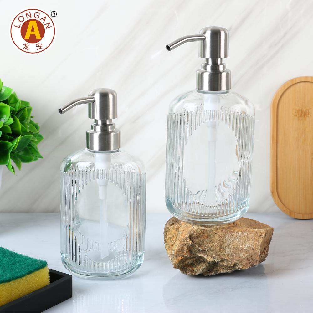 LA08 Dispensador de jabón de vidrio de 300 ml con bomba de acero inoxidable - elegante y duradero