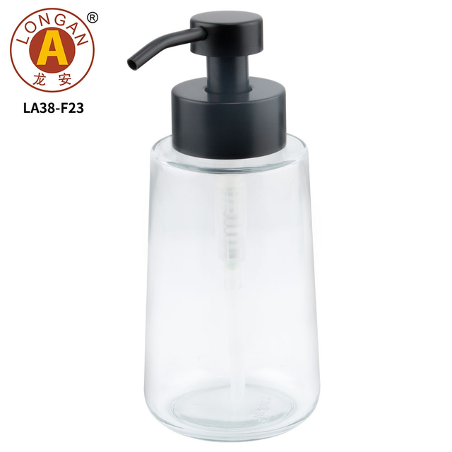 Dispensador de jabón de vidrio LA38 450 ml con bomba de acero inoxidable - versátil para loción y espuma